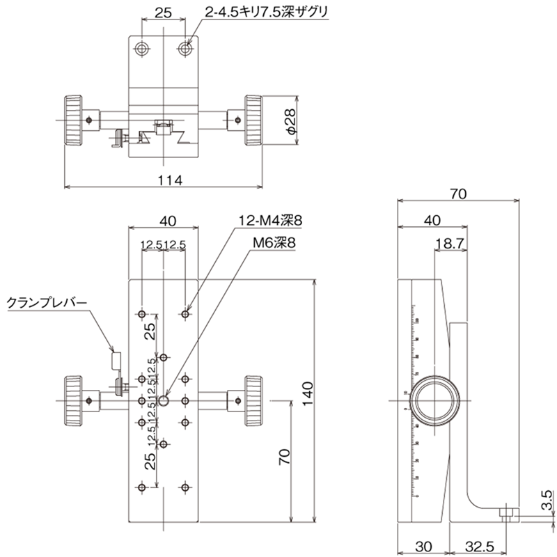 中央精機 LT-912WS DT XYZ軸ステージ 40×90 粗微動両ハンドル