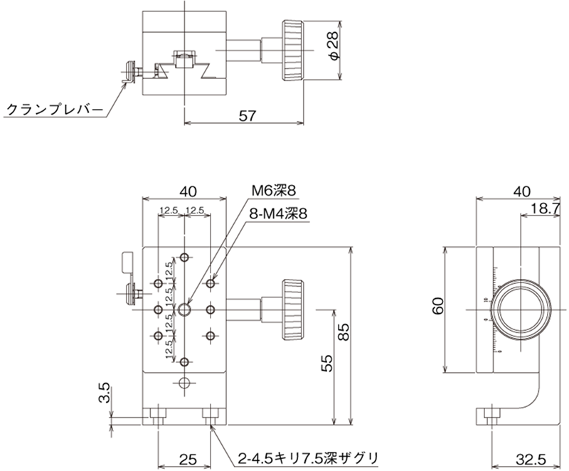 中央精機 DT Z軸ステージ 40×60（粗微動両ハンドル） LV-612WS